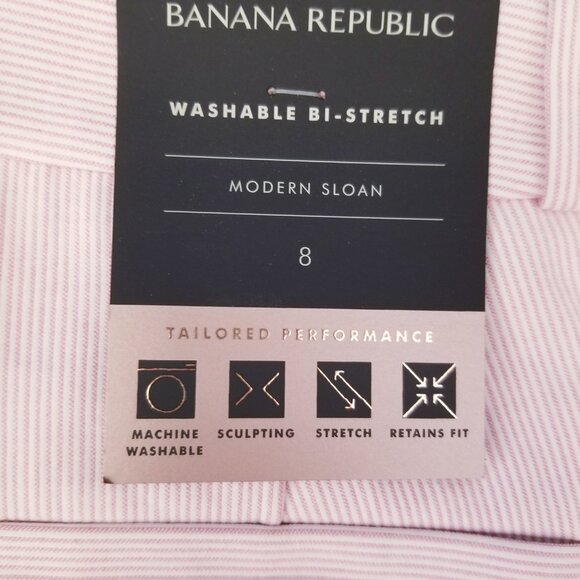 Banana Republic Modern Sloan Pink & White Striped Stretch Pants Size 8 Reg NWT - Picture 3 of 12